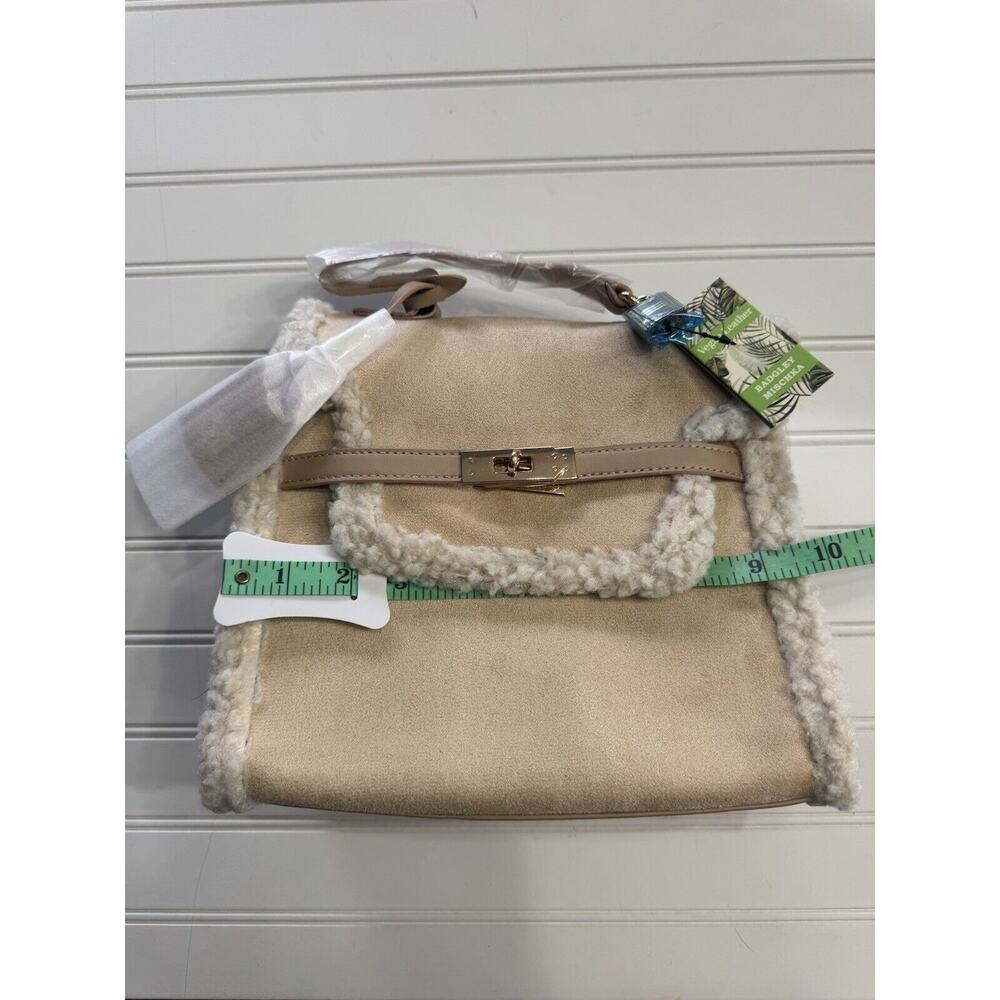 Badgley Mischka Vegan Leather Satchel Handbag w/ Fur Border, Brown NWT $159 - Picture 3 of 7